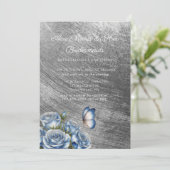 Blue Roses Butterfly Silver Bridesmaids Luncheon Einladung (Stehend Vorderseite)