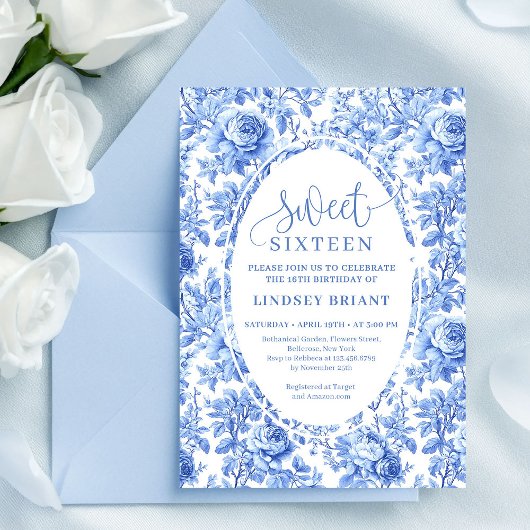 Blue Roses Chic Digital Sweet 16 Invitation Einladung