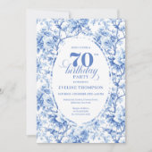 Blue Roses Classic 70th Birthday Invitation Einladung (Vorderseite)