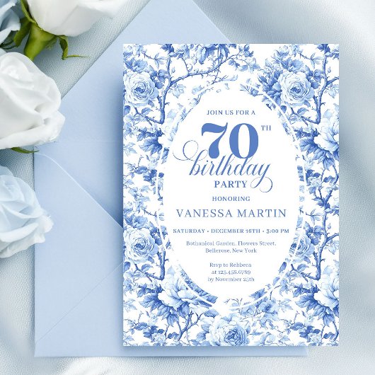Blue Roses Classic 70th Birthday Invitation Einladung