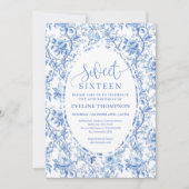 Blue Roses Digital Floral 16th Birthday Invitation Einladung (Vorderseite)