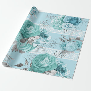 Blue Roses Lace and Silver details Geschenkpapier