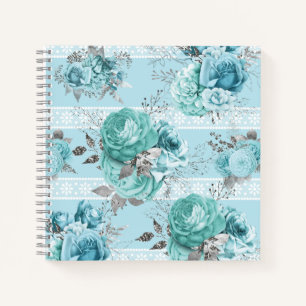Blue Roses Lace and Silver details Notizblock