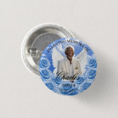 Blue Roses Sky Funeral Memorial Button Angel Wings (Vorne & Hinten)