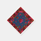 Blue Rote Rosen & Diamond Bling Elegantes Party Serviette (Ecke)