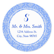 Blue Round Damask Address Label