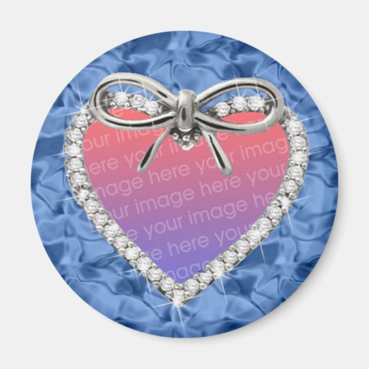 Blue Round Diamond Heart Frame Magnet (Vorne)