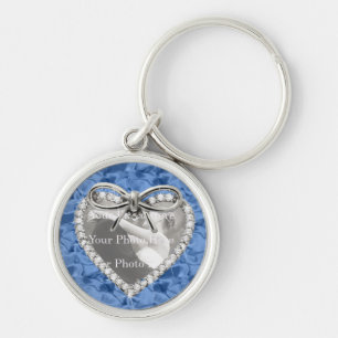 Blue Round Diamond Heart Frame Schlüsselanhänger