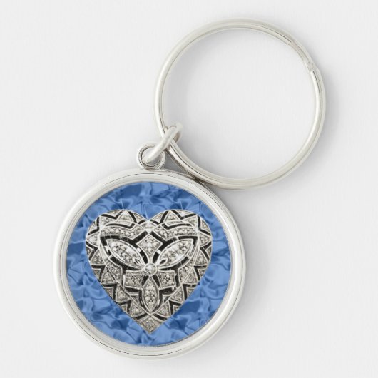 Blue Round Elegante Designer Herz Keychain Schlüsselanhänger (Vorne)