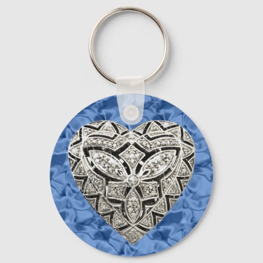 Blue Round Elegante Designer Herz Keychain Schlüsselanhänger (Vorderseite)