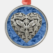 Blue Round Elegante Designer Herz Ornament Aus Metall (Vorne)