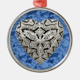 Blue Round Elegante Designer Herz Ornament Aus Metall