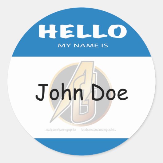 Blue Round Hello Mein Name ist ein Aufkleber (Vorderseite)