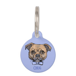 Blue Round Hund ID-Tag Name Chug Mops & Chihuahua Haustiermarke