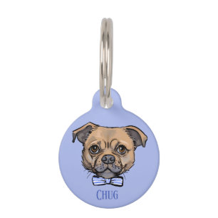 Blue Round Hund ID-Tag Name Chug Mops & Chihuahua Haustiermarke