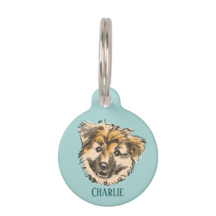 Blue Round Hund ID Tag Sheepdog isländische Hundez Haustiermarke
