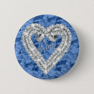 Blue Round Liebe Diamond Heart Button