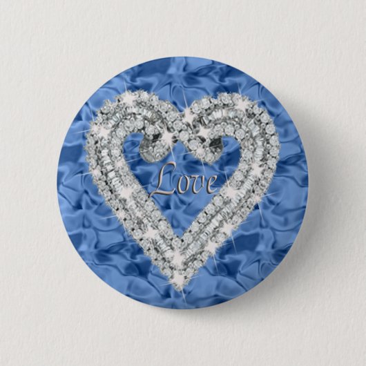 Blue Round Liebe Diamond Heart Button (Vorderseite)
