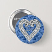 Blue Round Liebe Diamond Heart Button (Vorne & Hinten)