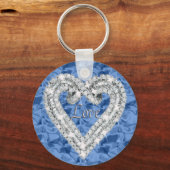 Blue Round Liebe Diamond Heart Keychain Schlüsselanhänger (Vorderseite)