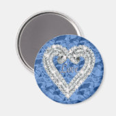 Blue Round Liebe Diamond Heart Magnet (Vorderseite/Rückseite)