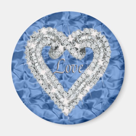 Blue Round Liebe Diamond Heart Magnet (Vorne)