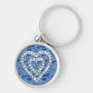 Blue Round Live Lagh Liebe Diamond Heart Keychain Schlüsselanhänger