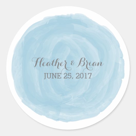 Blue Round Watercolor Wedding Stickers (Vorderseite)