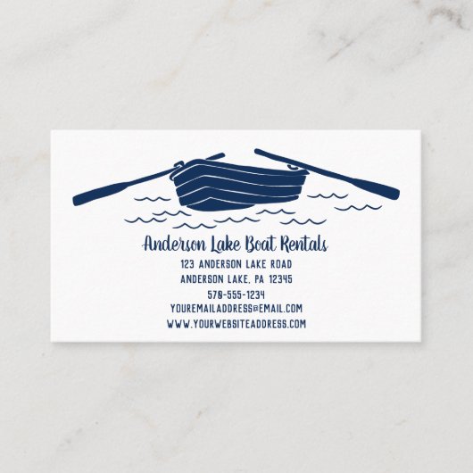 Blue Rowboat, Boat Rentals, Lake Themed Visitenkarte (Vorderseite)