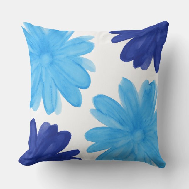 Blue Royal Blue Watercolor Blume Kissen (Vorderseite)