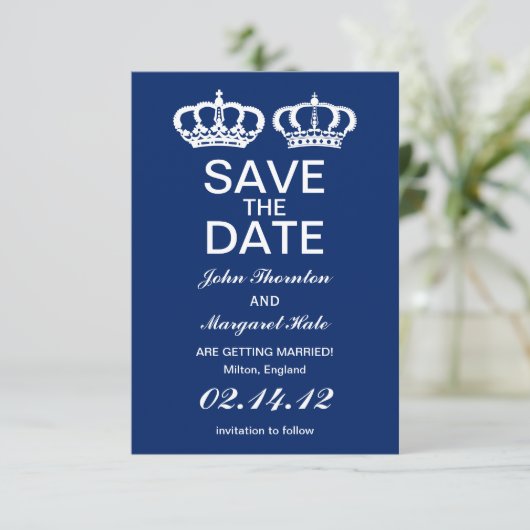 Blue Royal Couple Save the Date (Stehend Vorderseite)