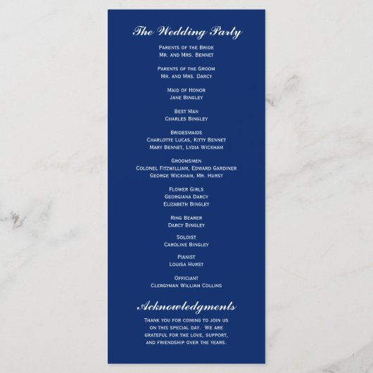 Blue Royal Couple Wedding Program Programm (Rückseite)