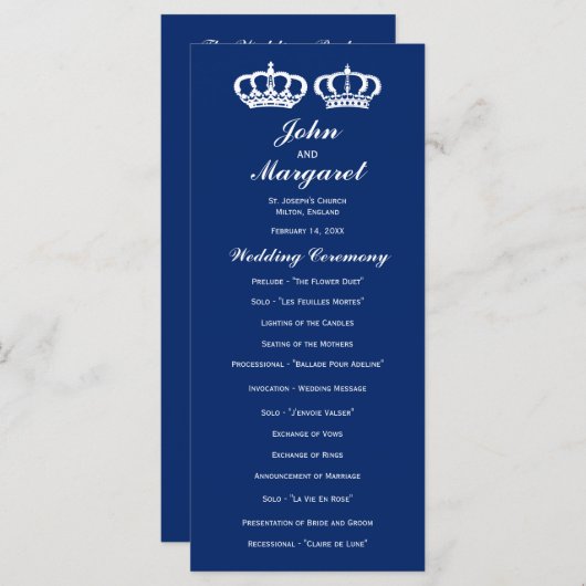 Blue Royal Couple Wedding Program Programm (Vorne/Hinten)