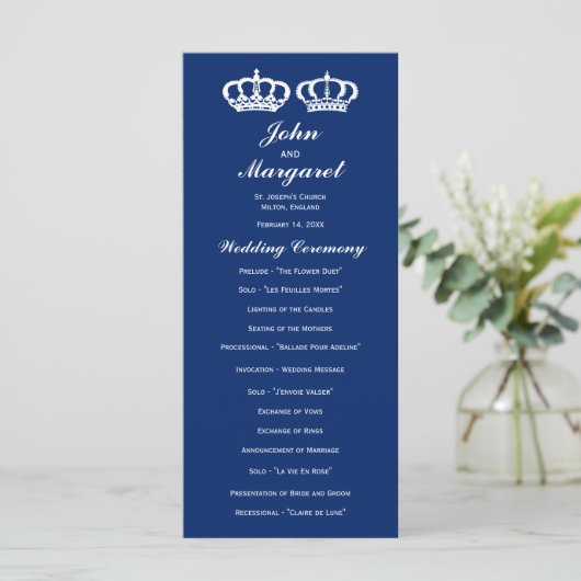 Blue Royal Couple Wedding Program Programm (Stehend Vorderseite)