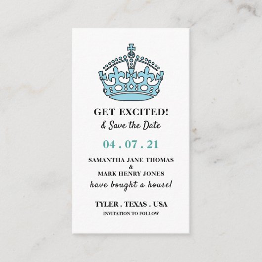 Blue Royal Crown, begeistern und Save the Date Begleitkarte (Vorderseite)