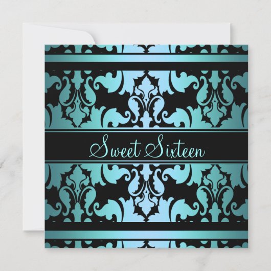 Blue Royal Damask Sweet16 Birthday Invite Einladung (Vorderseite)