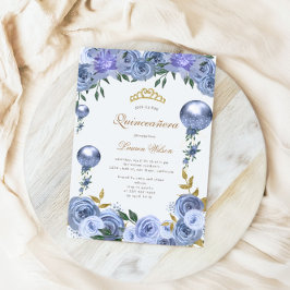 Blue Royal Floral Quinceanera Foto Einladung