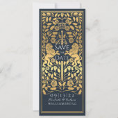 Blue Royal Lion Medieval Gold Wedding Einladung (Vorderseite)