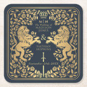 Blue Royal Lion Mittelalterliche Hochzeit Rechteckiger Pappuntersetzer (Vorderseite)