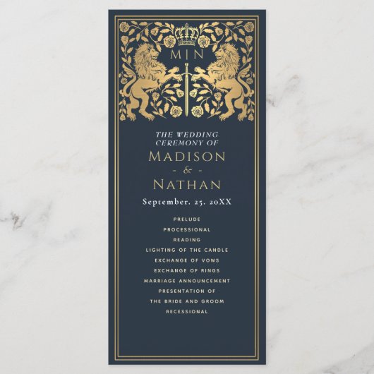 Blue Royal Lion Mittelalterliches Hochzeitsprogram Programm (Vorderseite)