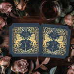 Blue Royal Lion Mittelalterliches Hochzeitsticket Untersetzer<br><div class="desc">Fügen Sie Ihrem Tischfußball königlichen Charme hinzu! Diese individuellen Hochzeitsfeier-Untersetzer zeichnen sich durch ein majestätisches Löwen- und Blumendesign mit Ihren Namen und Monogramm aus. Ideal für eine mittelalterliche Fantasy-Feier mit zeitloser Eleganz! Das Gold in diesem Artikel ist NICHT reale Folie und wird in flachen Farben gedruckt.</div>