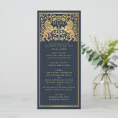 Blue Royal Lion Mittelalterliches Schwert Hochzeit Menükarte (Stehend Vorderseite)