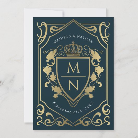 Blue Royal Medieval Fantasy Monogram Wedding Einladung (Rückseite)