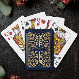 Blue Royal Medieval Gold Sword Monogram Spielkarten