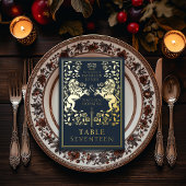 Blue Royal Medieval Lion Wedding Foil Table Card Folieneinladung