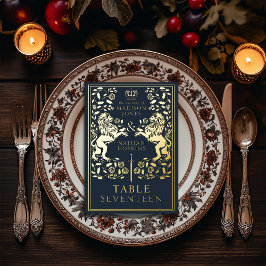Blue Royal Medieval Lion Wedding Foil Table Card Folieneinladung