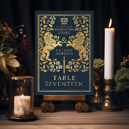 Blue Royal Medieval Lion Wedding Tischnummer