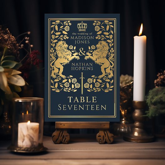 Blue Royal Medieval Lion Wedding Tischnummer