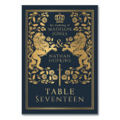 Blue Royal Medieval Lion Wedding Tischnummer (Rückseite)