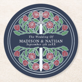 Blue Royal Medieval Silver Sword Wedding Runder Pappuntersetzer